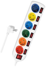 LogiLink Steckdosenleiste, 6-fach mit 7 Schaltern,mehrfarbig