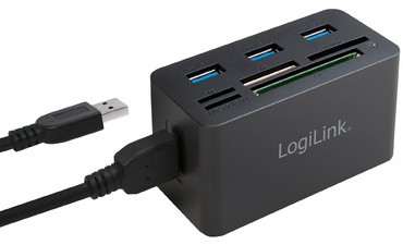 LogiLink USB 3.0 Hub mit All-in-One Card Reader, schwarz