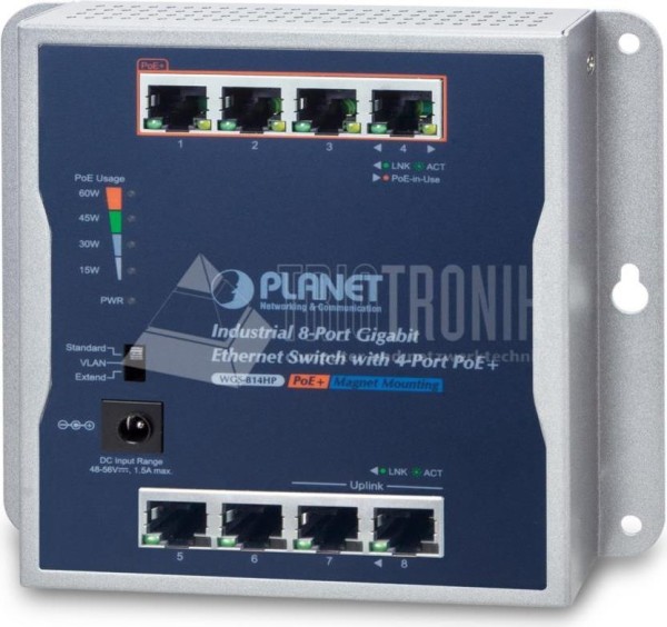 PLANET TECHNOLOGY PLANET TECHNOLOGY PLANET Industrial 8-Port GE ( 4-Port PoE+ )        Wallmount