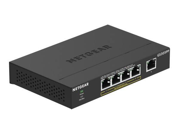 NETGEAR 5-Port Gigabit PoE+ unmanaged Switch mit 4 PoE Ports, Desktop, Wand GS305PP-100PES