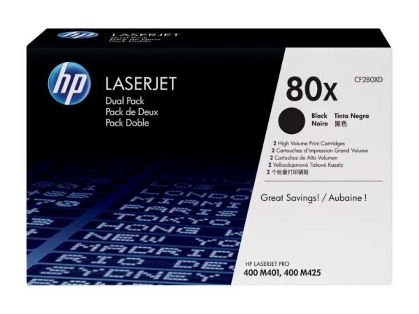 HP 80x 2er Pack Schwarz LaserJet Tonerpatrone (CF280XD) CF280XD