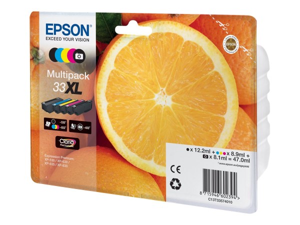 EPSON 33XL Multipack 5er Pack XL Schwarz, Gelb, Cyan, Magenta, Photo schwar C13T33574010