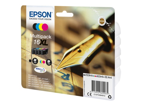 EPSON 16XL Multipack 4er Pack XL Schwarz, Gelb, Cyan, Magenta Tintenpatrone C13T16364012