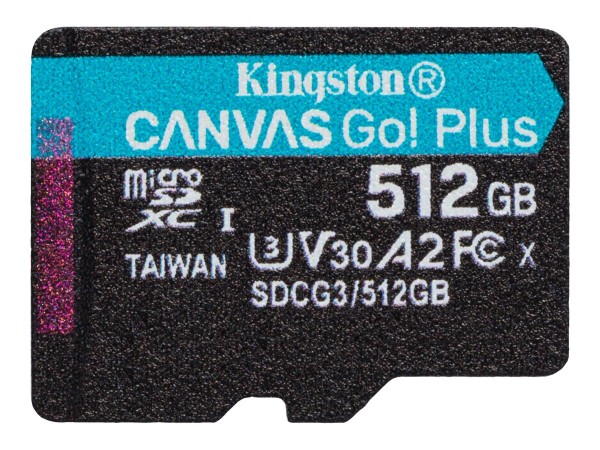 KINGSTON 512GB microSDXC Canvas Go Plus 170R A2 U3 V30 Single Pack w/o ADP SDCG3/512GBSP