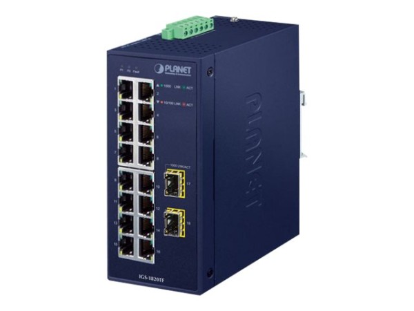 PLANET TECHNOLOGY PLANET TECHNOLOGY PLANET Industrial 16-Port 10/100/1000T + 2-Port 1000X SFP