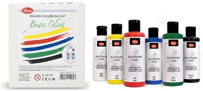 ViVA DECOR Acrylfarben-Set "Basic Colors", 6-teilig