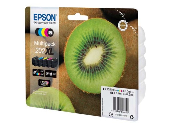 EPSON 202XL Multipack 5er Pack XL Schwarz, Gelb, Cyan, Magenta, Photo schwa C13T02G74020