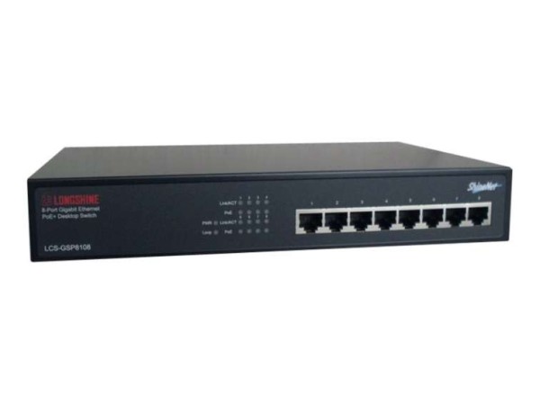 Gigabit Switch, 8-Port, Longshine LCS-GSP8108, Desktop, PoE+ LCS-GSP8108