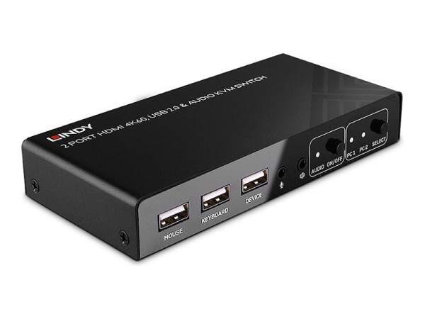 LINDY LINDY 2 Port KVM Switch HDMI 4K60, USB 2.0 & Audio
