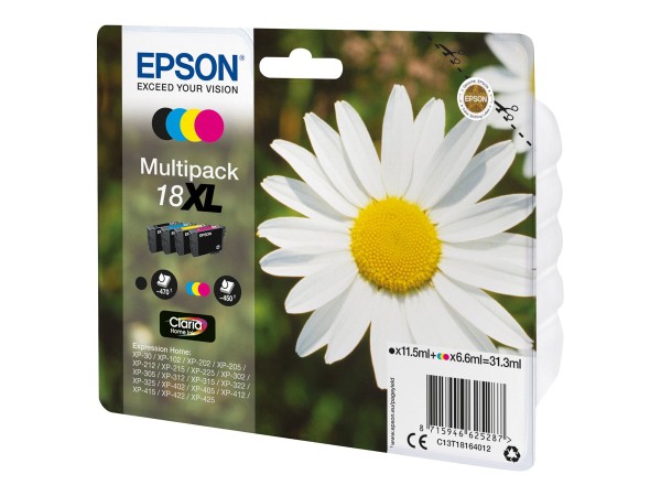 EPSON 18XL 4er Pack XL Schwarz, Gelb, Cyan, Magenta Tintenpatrone C13T18164012