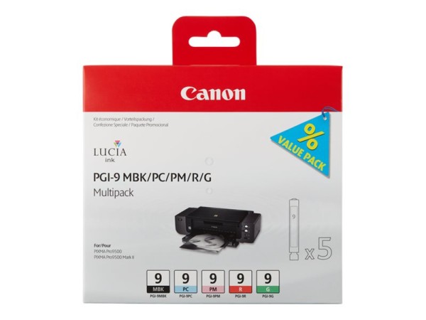 CANON PGI 9 MBK/PC/PM/R/G Multi Pack 5er Pack Rot, grün, mattschwarz, Photo 1033B013