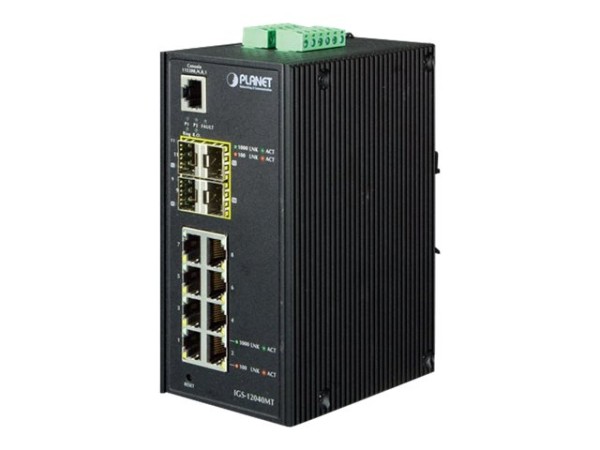 PLANET TECHNOLOGY PLANET Industrial 8-Port 10/100/1000T + 4-Port 100/1000X IGS-12040MT