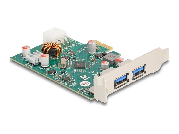 DELOCK DELOCK PCIe x1 Karte zu 1x ext. USB-C PD 30W + 2 ext. USB 3.2 Gen 1 (6-Pin-Stromanschluss)
