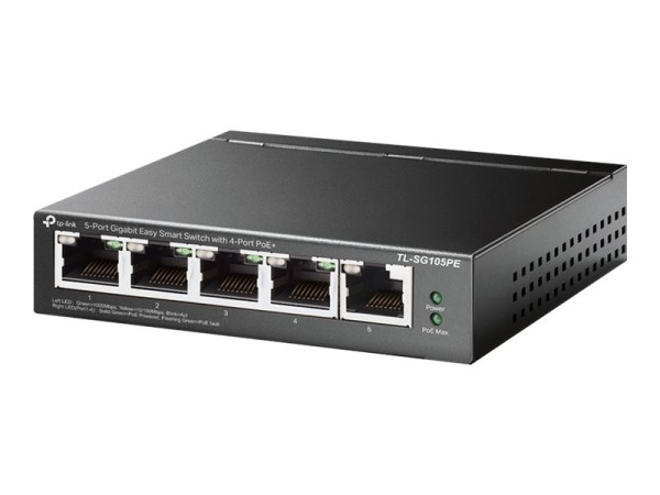 TP-LINK 5-Port Gigabit Easy Smart Switch with 4-Port PoE+ 65 W PoE Power, D TL-SG105PE