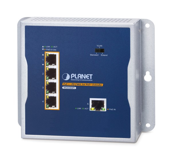 PLANET TECHNOLOGY Planet WGS-E304PT Industrial PoE+ Wall-mounted Extender 1 WGS-E304PT