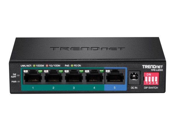 TRENDNET Switch 5-port Gbit PoE+ long range 200m 32W Metall TPE-LG50