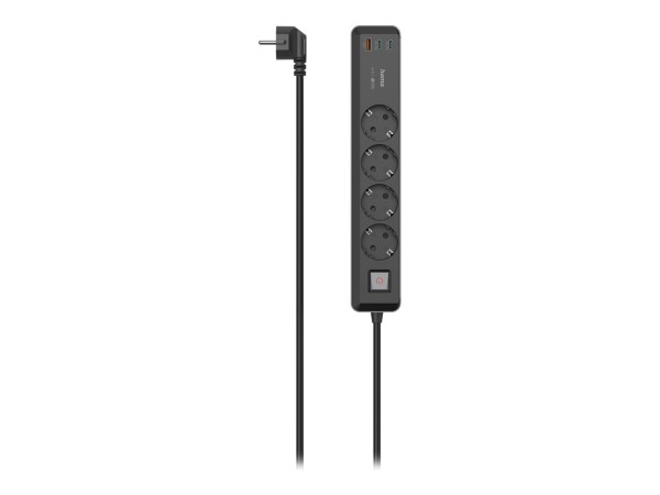 HAMA Steckdosenleiste, 4-fach, USB-C/A 65W, PD, Schalter, 1,4 m, Schwarz/Gr 00223189