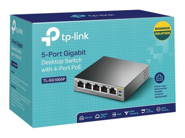 TP-LINK 5-Port Gigabit Desktop Switch with 4-Port PoE 56 W PoE Power, Desk TL-SG1005P