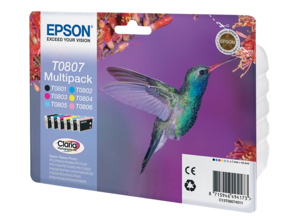 EPSON EPSON T0807 Multipack Schwarz, Gelb, Cyan, Magenta, hell Magenta, hell Cyan Tintenpatrone