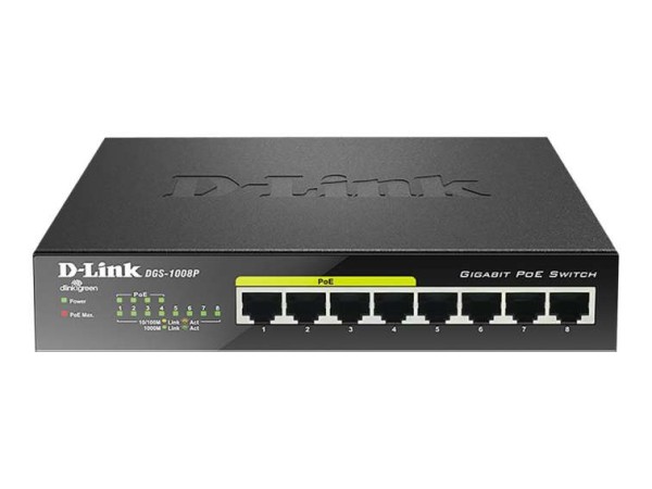D-LINK DGS 1008P - Switch - nicht verwaltet - 4 x 10/100/1000 (PoE) + 4 x 1 DGS-1008P