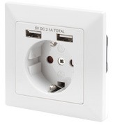 DIGITUS Unterputz-Steckdose, weiß, mit 2x USB-Port, weiß