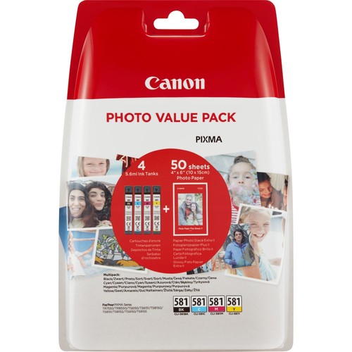 CANON CANON CLI 581 C/M/Y/BK Photo Value Pack 4er Pack Schwarz, Gelb, Cyan, Magenta Tintenbehälter /