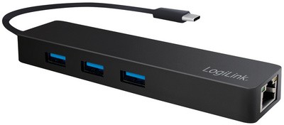 LogiLink USB 3.0 Hub mit USB-C 3.1 Gen1 Anschluss + Gigabit