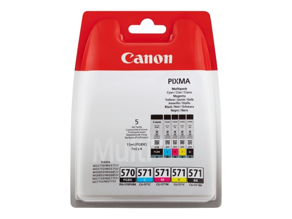 CANON PGI 570/CLI 571 PGBK/BK/C/M/Y Multi Pack 5er Pack Schwarz, Gelb, Cyan 0372C004
