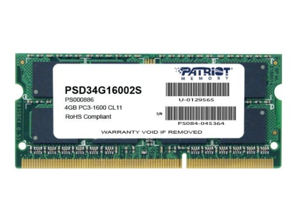 PATRIOT DDR3 SO-DIMM 4GB PC-1600 CL-1 Patriot