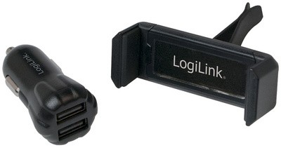 LogiLink USB-KFZ-Ladegerät + Smartphone Halterung, schwarz