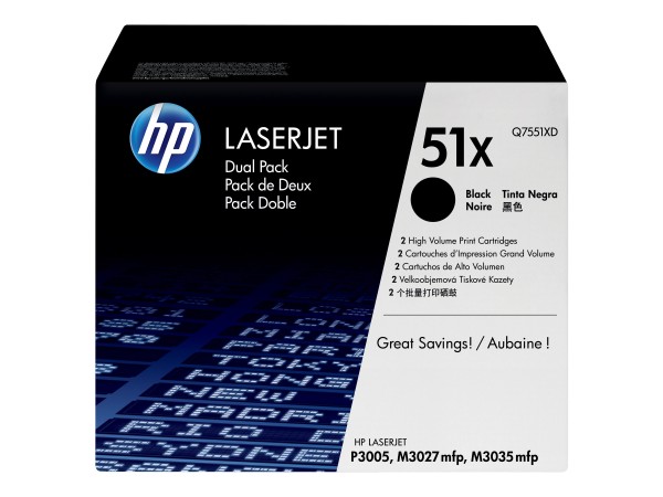 HP HP 51X 2er Pack Schwarz LaserJet Tonerpatrone (Q7551XD)