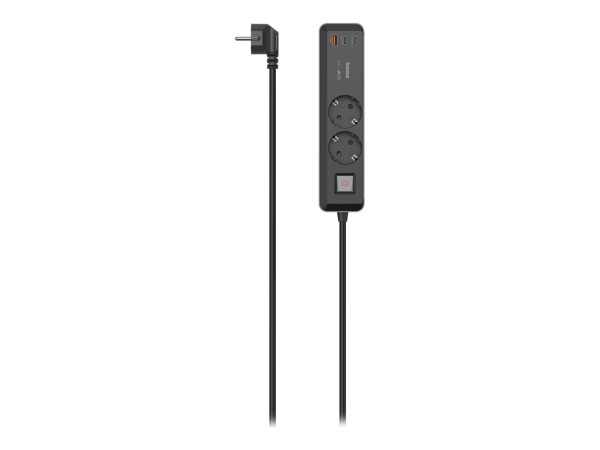 HAMA Steckdosenleiste, 2-fach, USB-C/A 65W, PD, Schalter, 1,4 m, Schwarz/Gr 00223188