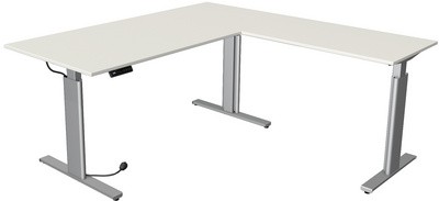 kerkmann Sitz-Steh-Schreibtisch Move 3 tube mit Anbau, weiß