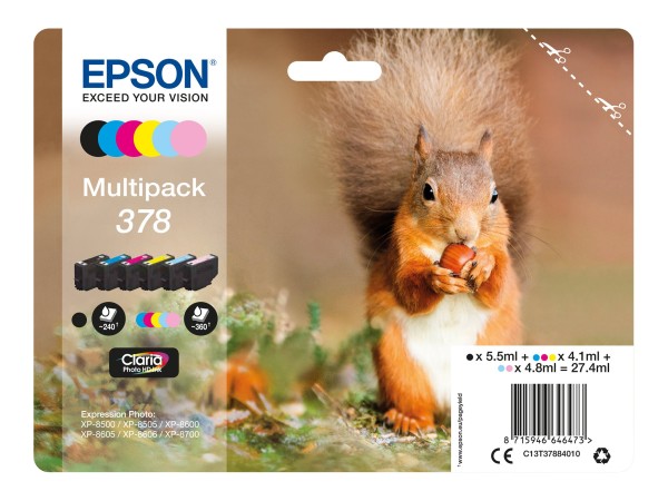 EPSON EPSON Multipack 378 6er Pack Schwarz, Gelb, Cyan, Magenta, hell Magenta, hell Cyan Tintenpatrone