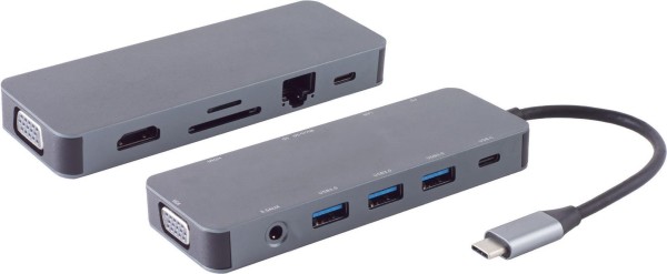 S-CONN S-CONN S/CONN maximum connectivity USB-DOCK--USB-C multiport Dockingstation, 11in1, HDMI, VGA, PD, H