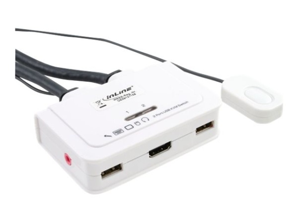 INLINE ® KVM Switch, 2-fach, HDMI, USB, mit Audio, integr. Kabel 62612I