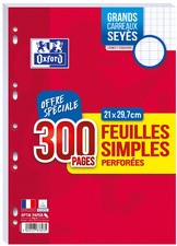 Oxford Feuilles simples perforées, A4, seyès, Offre Spéciale