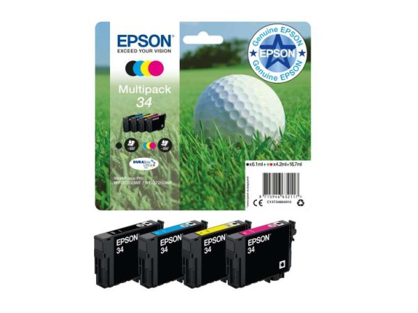 EPSON 34 4er Pack Schwarz, Gelb, Cyan, Magenta Tintenpatrone C13T34664010