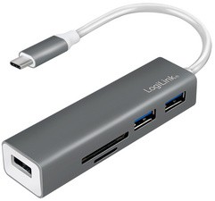 LogiLink USB-C 3.0 Hub + Kartenleser, 3-Port, grau