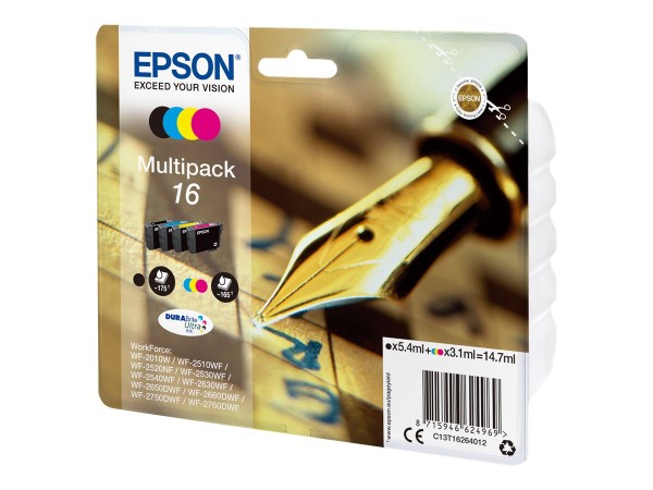 EPSON 16 Multipack 4er Pack Schwarz, Gelb, Cyan, Magenta Tintenpatrone C13T16264012