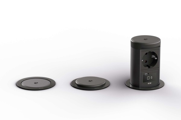 BACHMANN ELEVATOR2 1xCEE7/3 1xUSB C/C45W, Wireless Charger 15W RAL9005 0,5m BM0020530