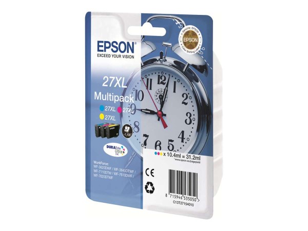 EPSON 27XL Multipack 3er Pack XL Gelb, Cyan, Magenta Tintenpatrone C13T27154010
