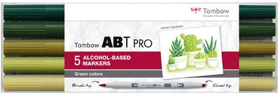 Tombow Marker ABT PRO, alkoholbasiert, 5er Set Green Colors