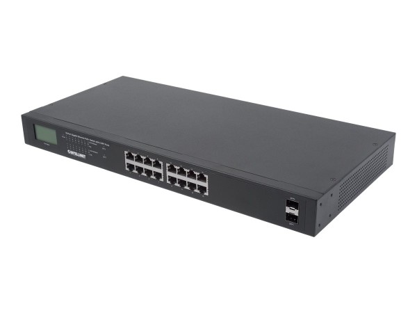 INTELLINET Switch 16-Port Gigabit PoE+ LCD-Anzeige 19" 2xSFP 561259