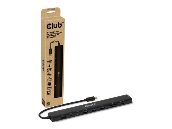 CLUB3D CLUB3D Tragbare Docking USB-C ->2xUSB-C/3xUSB-A/HDMI/SD 140W retail