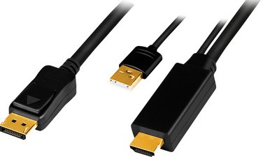 LogiLink HDMI Kabel, HDMI-A + USB-A - DisplayPort-Stecker