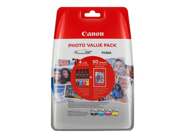 CANON CLI 551XL C/M/Y/BK Photo Value Pack 4er Pack Schwarz, Gelb, Cyan, Mag 6443B006
