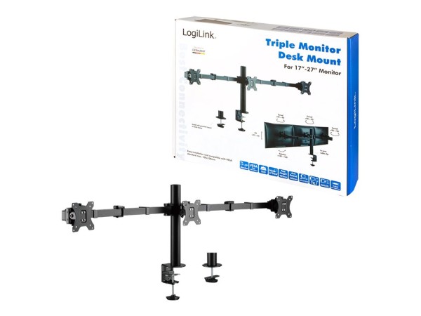 LOGILINK Triple Monitor mount, 17"-27", steel, 360° VESA plate, arm length: BP0107