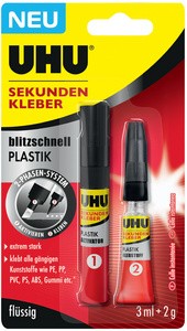 UHU Sekundenkleber blitzschnell PLASTIK, 3 ml + 2 g