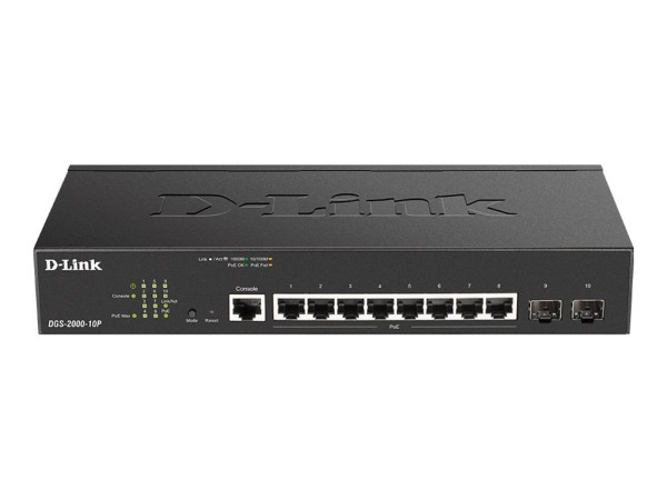 D-LINK 10-Port Gigabit PoE Managed Switch, 8x 10/100/1000Mbit/s TP (RJ-45) DGS-2000-10P